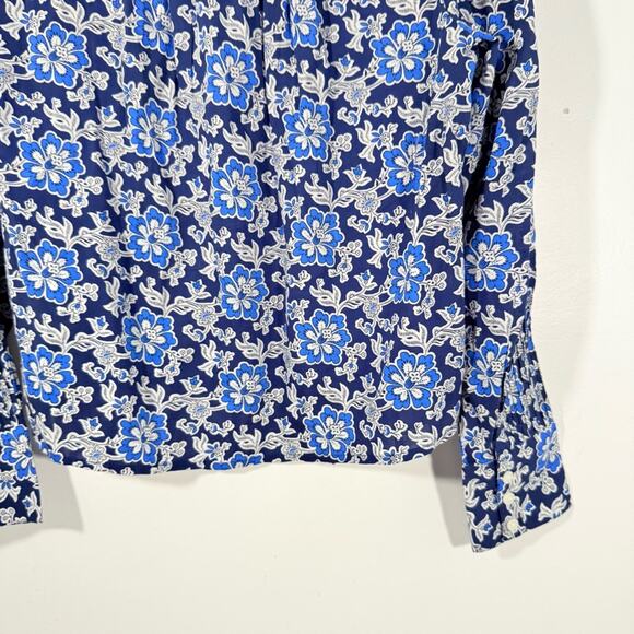 NWT J. Crew Blue V-Neck Tie Top in Floral Cotton-Blend Dobby Small CA589 New - Picture 14 of 16